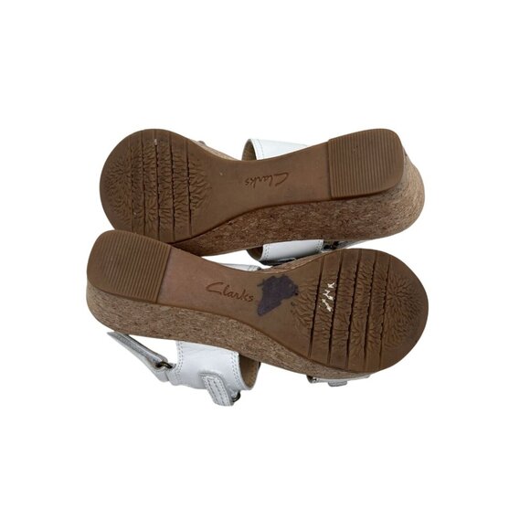 Clarks Collection White Leather Cork Wedge Sandals 6.5 - Picture 7 of 7